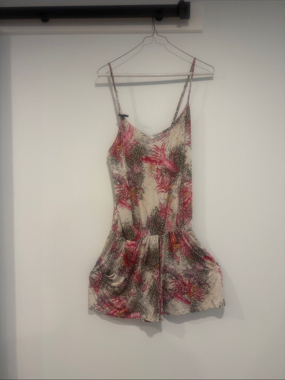 Ariella Pink and Cream Floral Spaghetti-Strap Romper